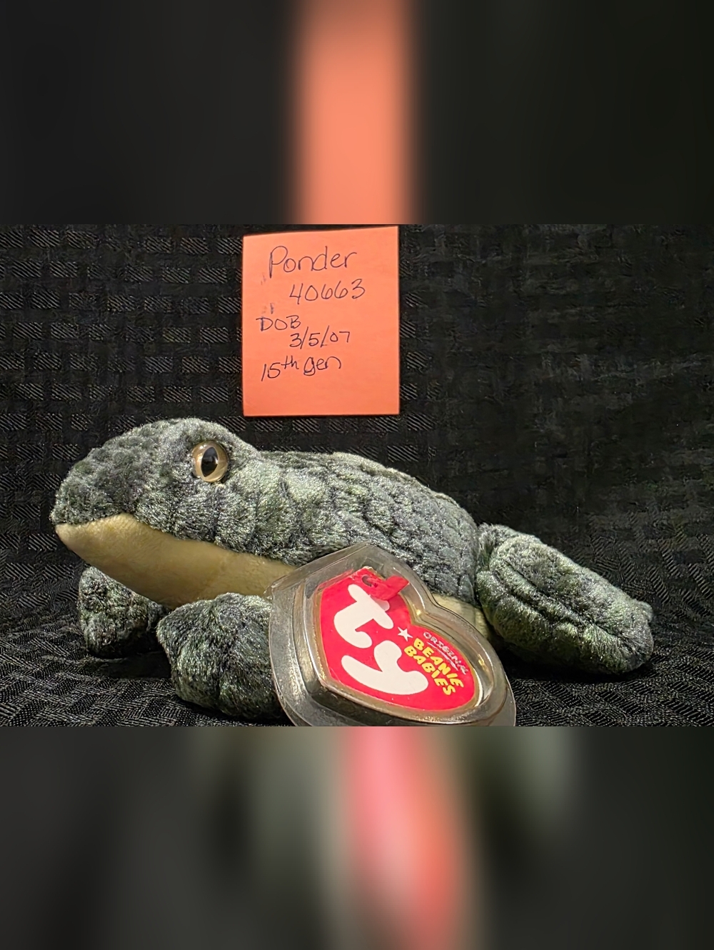 Ty Green Plush Reptile Beanie with Heart Tag